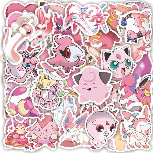 50张粉色宠物小精灵可梦贴纸防水文具笔记本行李箱装饰sticker