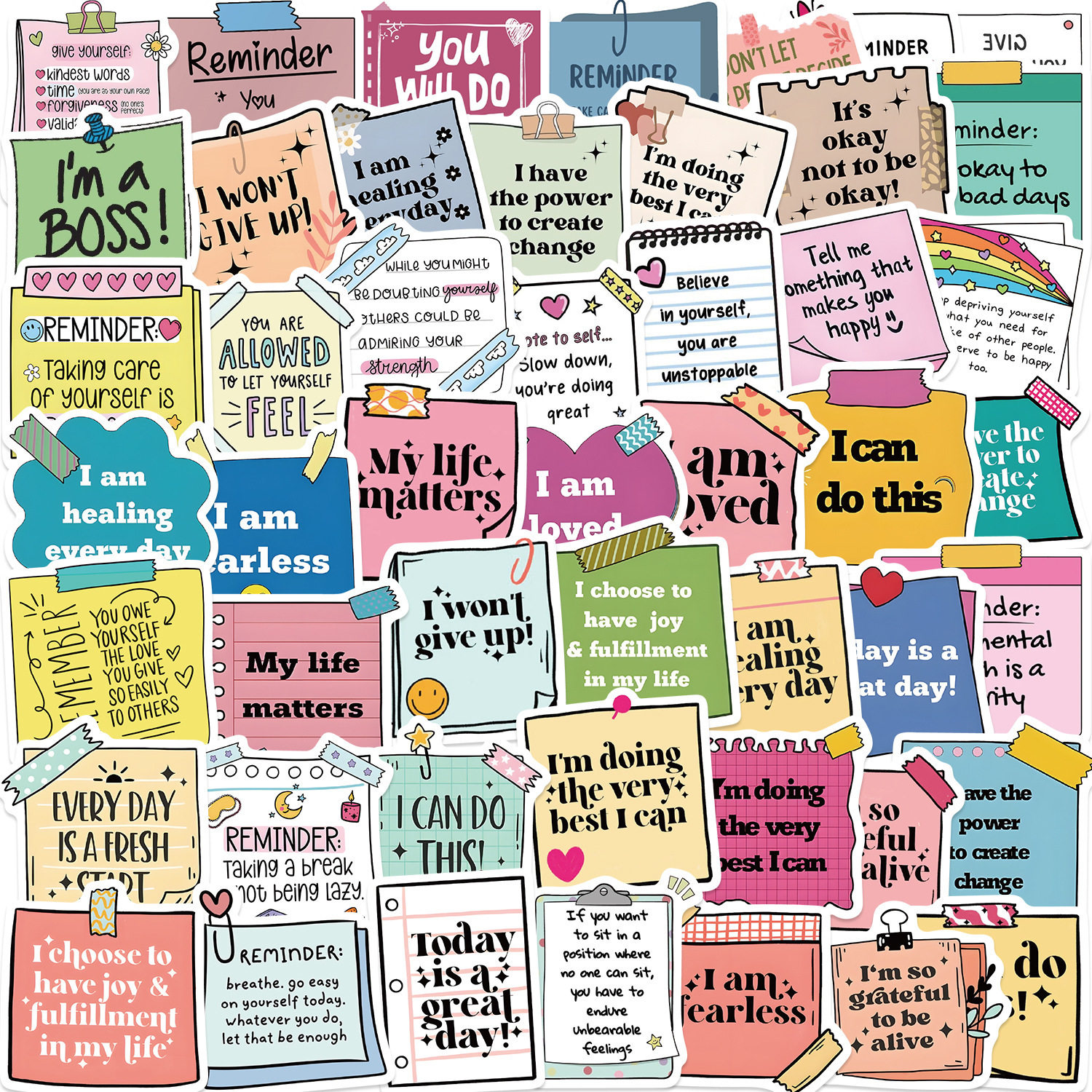 50张自我肯定激励标签涂鸦贴纸个性装饰吉他笔记本行李箱DIY防水,3C数码配件,笔记本个性小贴纸,淘宝优惠券,粉丝福利购,淘宝优惠卷