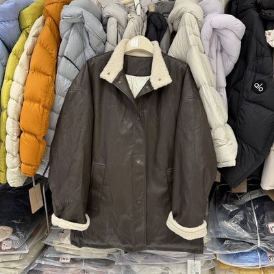 羽绒内胆韩版宽松休闲PU皮中长款皮衣女2025秋季保暖皮外套58273