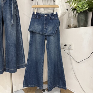 高腰显瘦百搭长裤 时髦洋气韩式 秋季 女2025新款 7608 屁帘喇叭牛仔裤