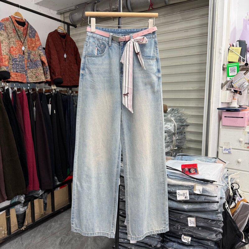 垂感显瘦窄版阔腿牛仔裤女26春夏薄款高腰宽松直筒拖地长裤90205
