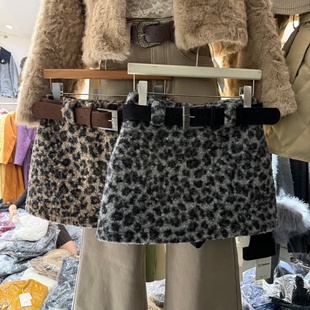 辣妹豹纹毛呢超短裙女洋气高腰显瘦百搭防走光短款A字半身裙9631