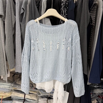 韩系慵懒镂空针织衫上衣女宽松显瘦防晒罩衫+吊带背心两件套25055