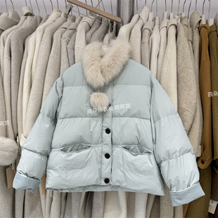 外套616 韩国松驰感白鸭绒短款 高品质真毛领羽绒服女2024冬季 新款