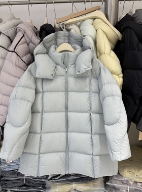 232克白鸭绒秋季加厚连帽中长款羽绒服女泡芙感宽松百搭外套88322