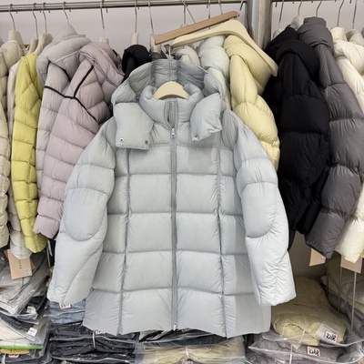 232克白鸭绒秋季加厚连帽中长款羽绒服女泡芙感宽松百搭外套88322