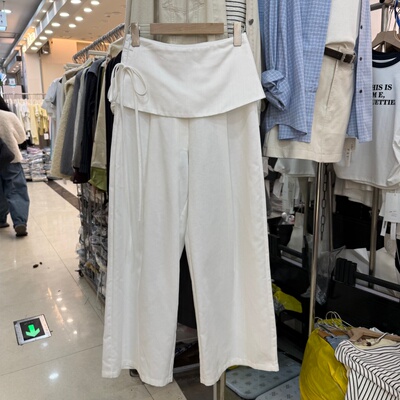 韩系设计感侧绑带屁帘裤女2026春季新款宽松直筒长裤休闲裤 6118