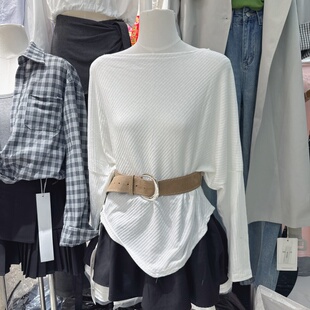 时尚 宽松百搭打底衫 一字领长袖 蝙蝠袖 上衣2030 T恤女2026新款 法式