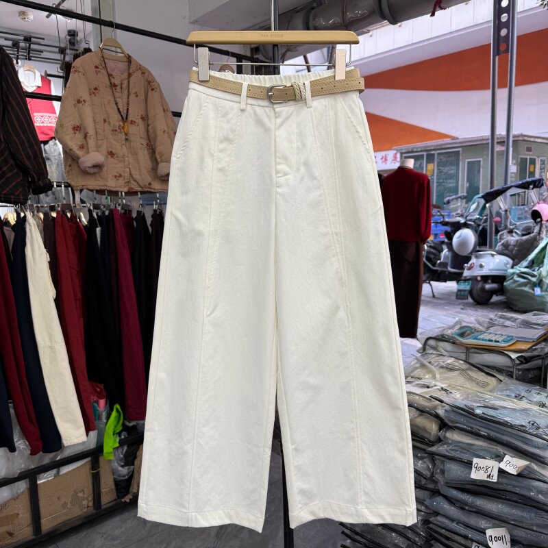 2026春夏薄款杏色阔腿休闲裤女韩系百搭小个子宽松直筒九分裤303