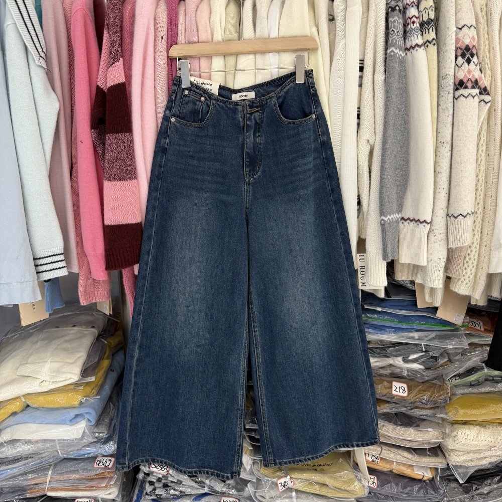 韩系百搭阔腿牛仔裤女25秋冬植绒高腰A字宽松显瘦休闲长裤子8888