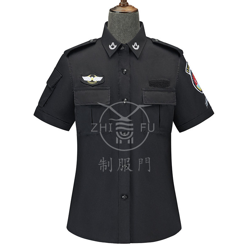 09CA机场安检短袖衬衫黑色不掉色