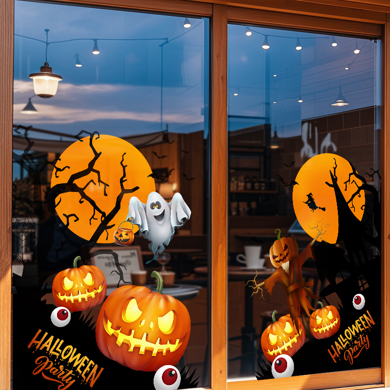 万圣节装饰静电贴纸HALLOWEEN氛围布置商场酒店橱窗场景UV静电贴