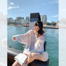 粉2019针织长袖女士领宽松针织杉2