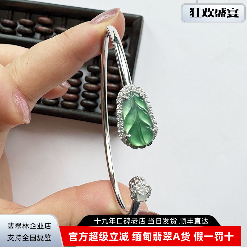 特美阳绿玻璃种金枝玉叶翡翠手镯