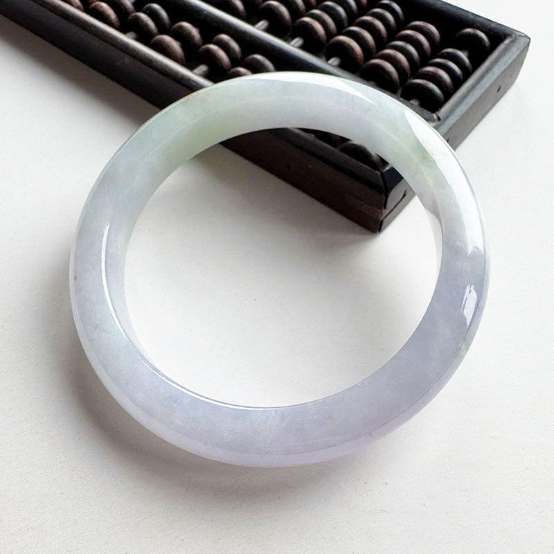 翡翠林 缅甸天然紫罗兰翡翠手镯55正品A货冰种紫绿红三彩玉镯子54