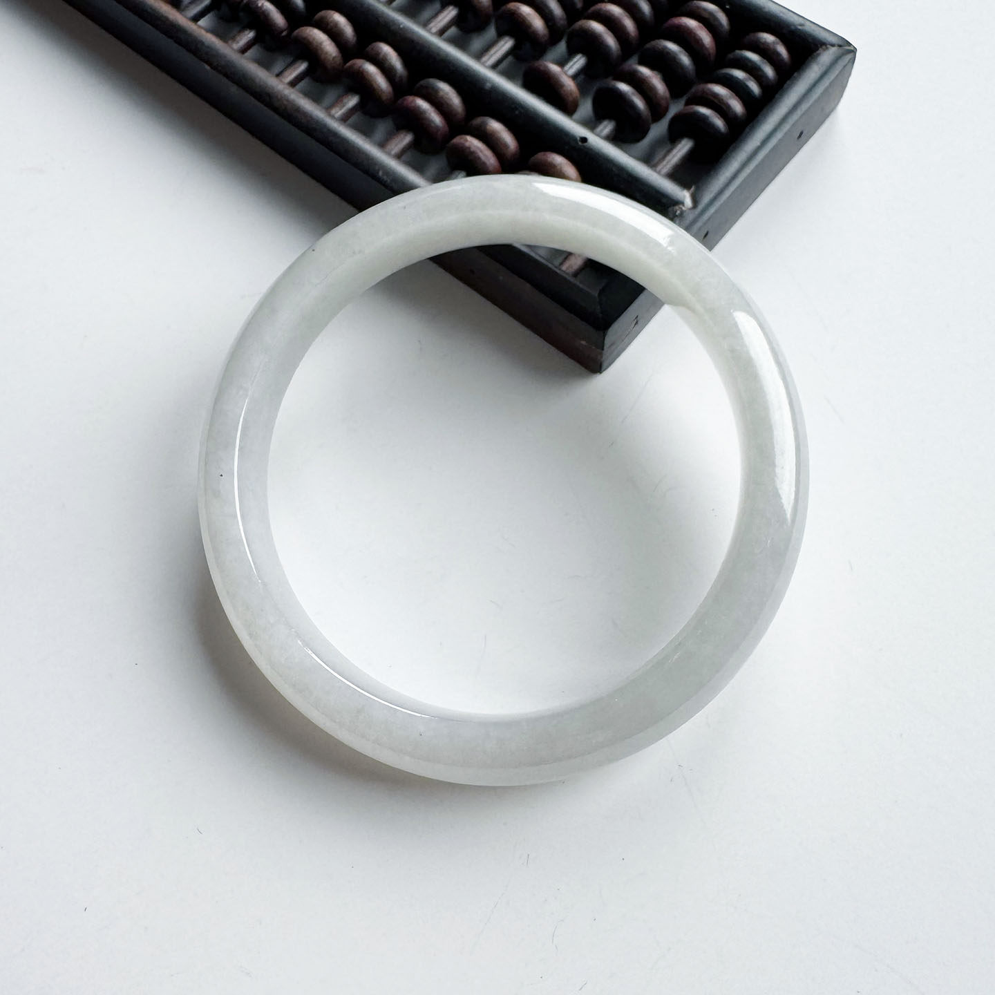 翡翠林 秀气年轻缅甸冰种白月光翡翠手镯58天然A货白冰玉镯子宽12