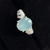 A货S925银镶国检 8缅甸老坑正品 翡翠林 高冰种天空蓝翡翠戒指10