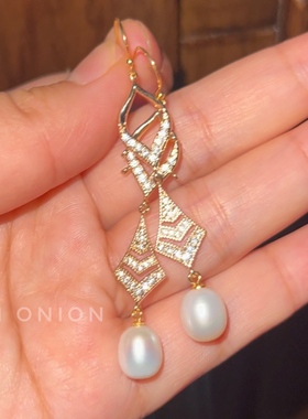 Hi Onion原创小众设计天然珍珠耳环耳夹长款优雅气质高级超闪