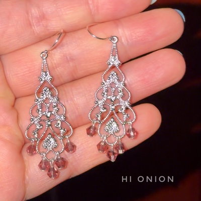 HiOnion葡萄紫 小众银色流苏耳环复古新中式百搭民族风镂空耳夹