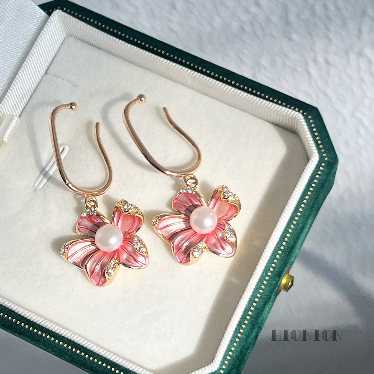 HiOnion春天桃花耳环耳夹耳挂
