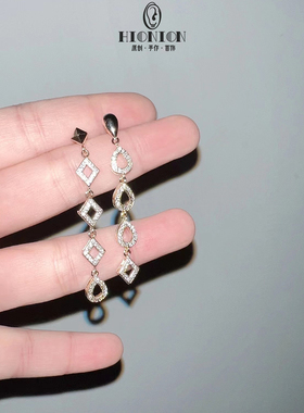 Hi Onion原创小众纯银镀金耳钉耳夹不对称耳环简约超闪百搭高级感