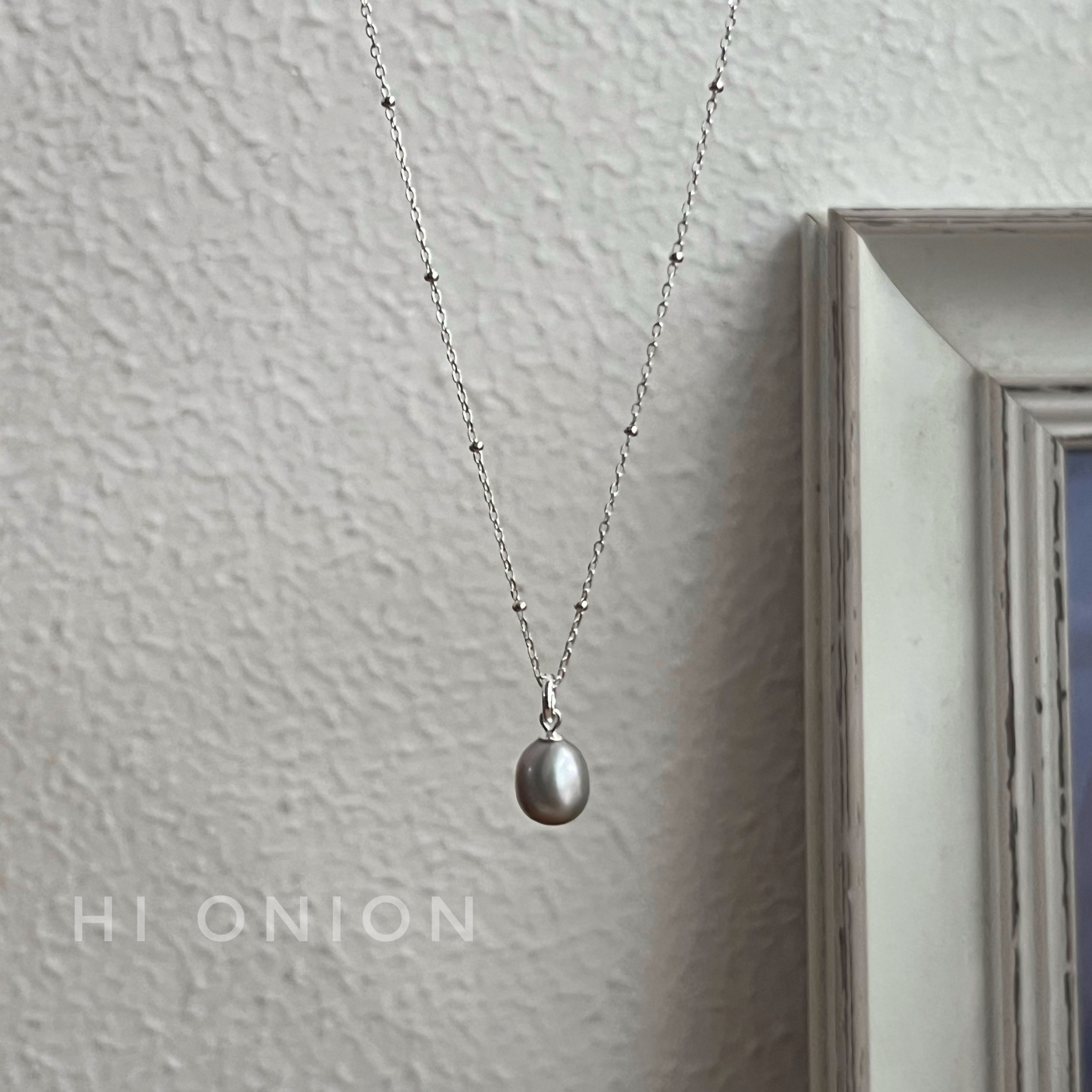 Hi Onion小众设计天然淡水灰色珍珠S925银项链锁骨链颈链百搭优雅