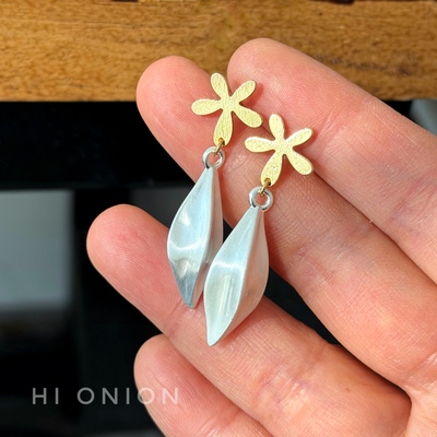 HiOnion发芽的心情 原创小众个性花朵撞色耳钉耳夹复古百搭教育