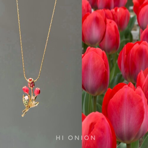 HiOnion《郁金香》小众设计感锆石项链锁骨链彩色春天穿搭配饰