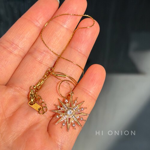 HiOnion 小众设计八芒星超闪锆石项链夸张个性轻奢锁骨链