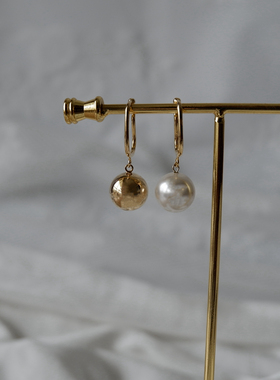 Hi Onion原创男女情侣耳挂不对称无耳洞耳环简约复古珍珠圆形耳夹