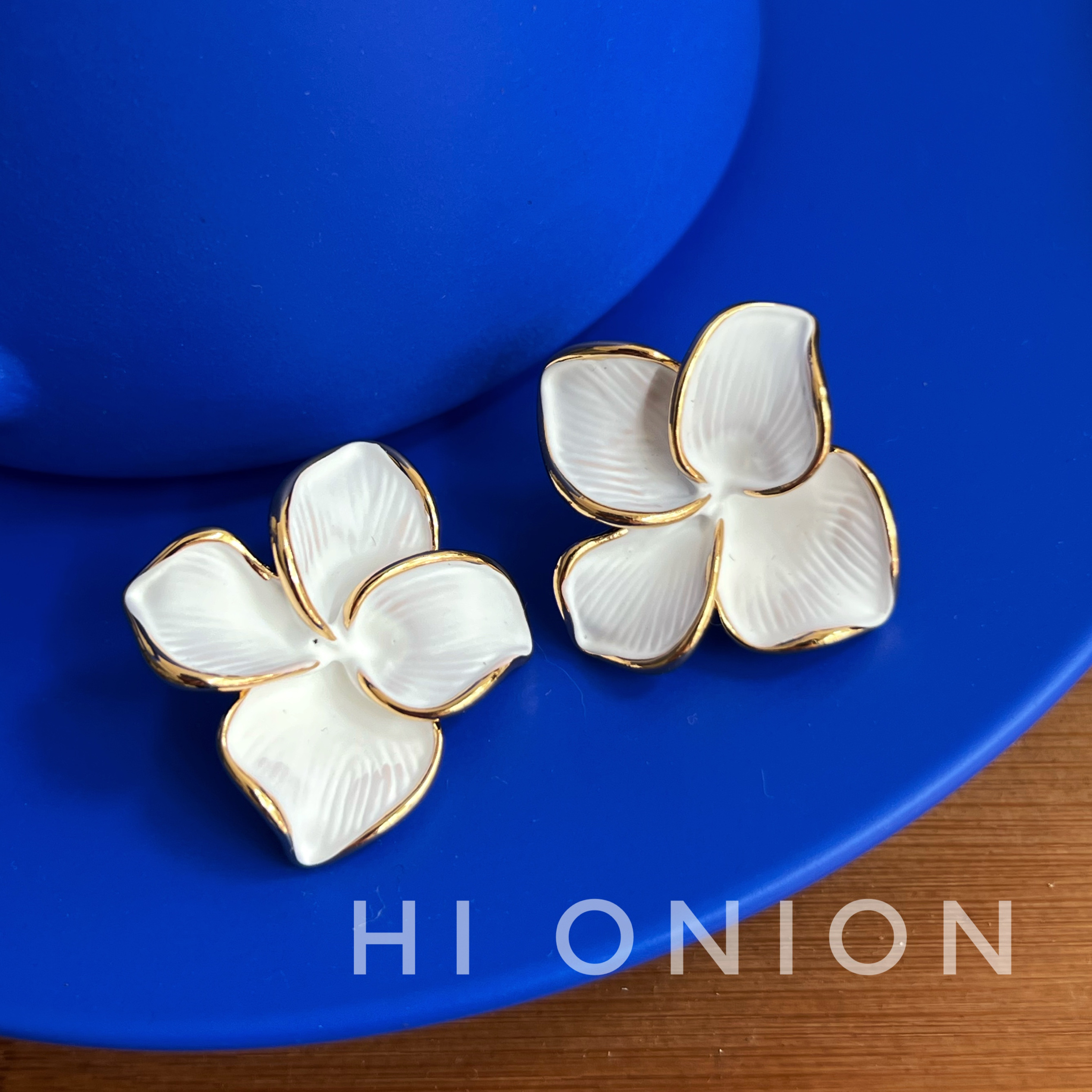 Hi Onion小众设计手绘花朵耳钉夸张复古度假风耳夹大气春夏耳饰