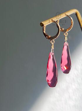 Hi Onion原创设计小众水滴淡绛红耳扣无耳洞耳夹新中式古典耳环