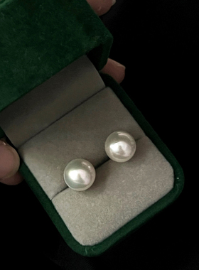 Hi Onion 天然淡水珍珠18k玫瑰金黄金正圆大尺寸微瑕耳钉耳夹