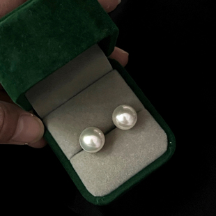 Hi Onion 天然淡水珍珠18k玫瑰金黄金正圆大尺寸微瑕耳钉耳夹