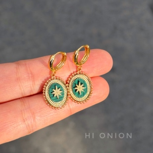 小众设计复古孔雀石镀金耳扣个性 百搭高级男女耳夹 Onion