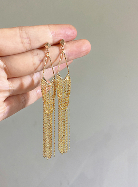 Hi Onion原创斯隆女士小众纯银镀金大女主耳钉长款流苏耳环修脸型