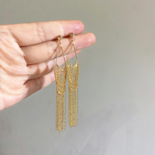 Hi Onion原创斯隆女士小众纯银镀金大女主耳钉长款流苏耳环修脸型