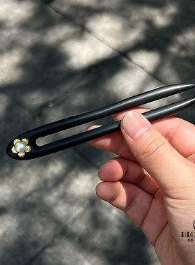 《白日香注》原创U型黑檀木珍珠高级新中式日常汉服发簪盘发头饰