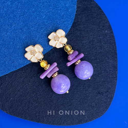 Hi Onion原创莫奈紫色鸢尾花小众耳夹耳钉个性高级感新中式复古