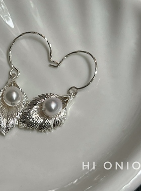 Hi Onion小众设计天然淡水珍珠超亮s925银银耳环耳夹个性复古高级
