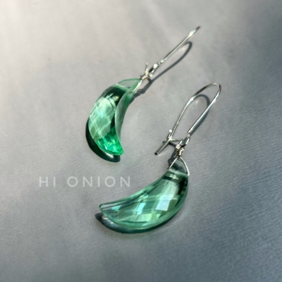 Hi Onion《绿色月亮》原创小众设计S925银耳环耳夹灵气百搭耳饰