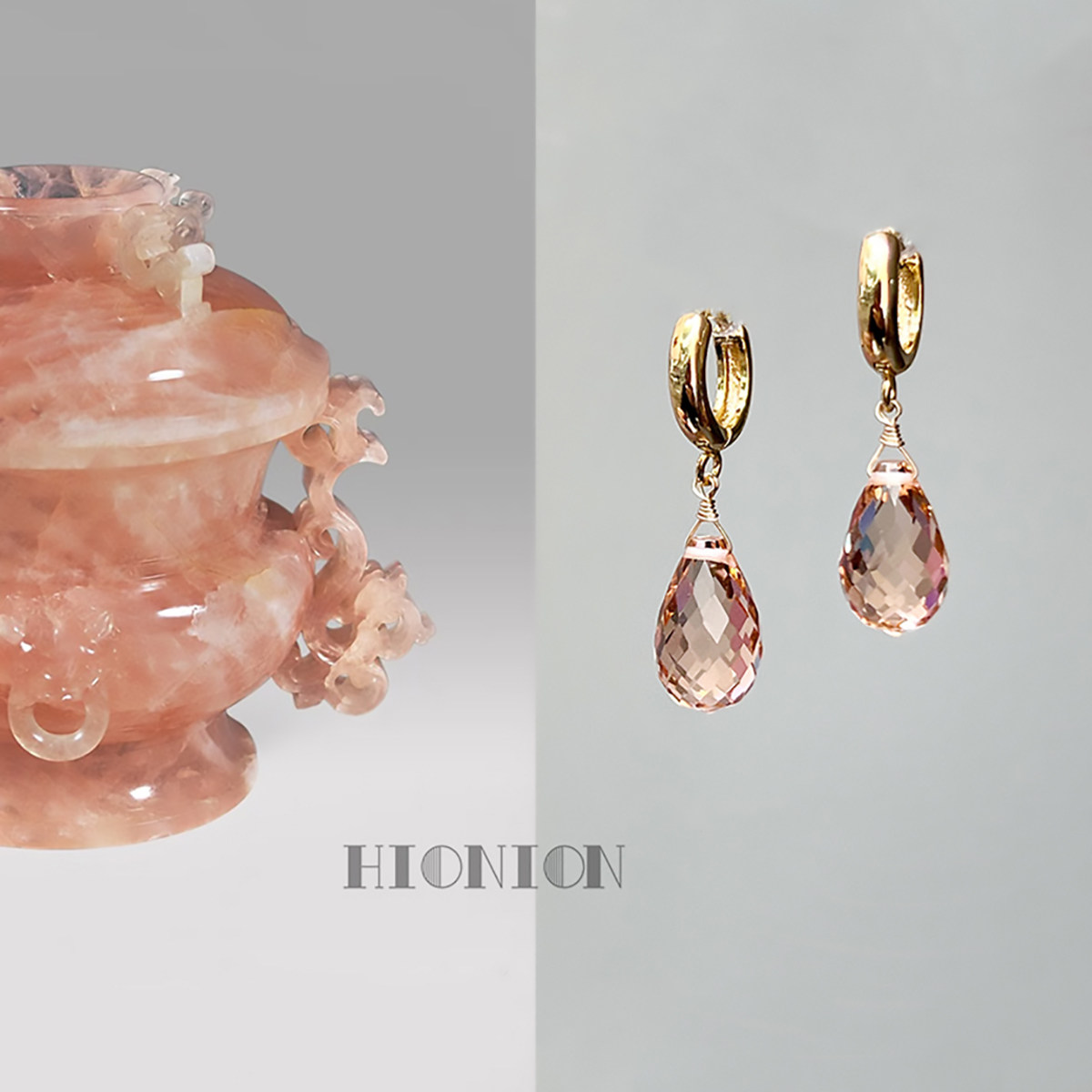 HiOnion粉色水滴耳扣小众