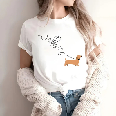 Dachshund T shirt 卡通可爱腊肠犬印花休闲女士短袖T恤亲子装