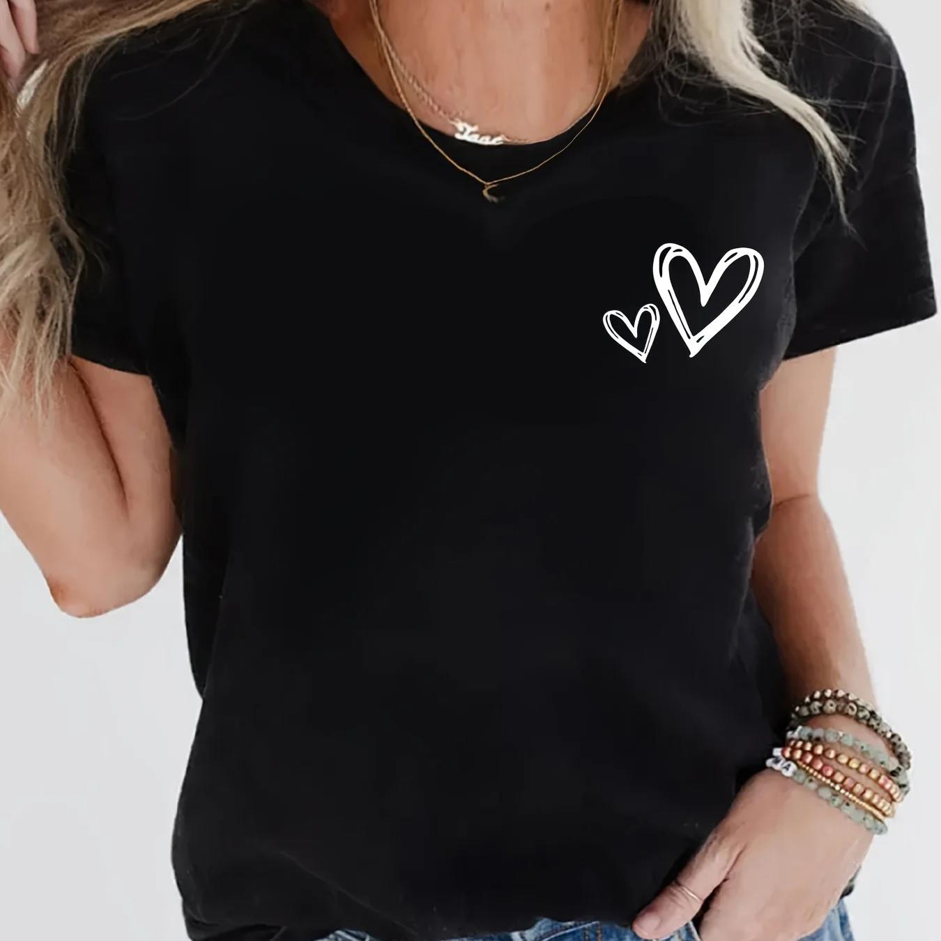 Heart T shirt 时尚可爱小爱心印花休闲大码短袖T恤女装亲子体恤