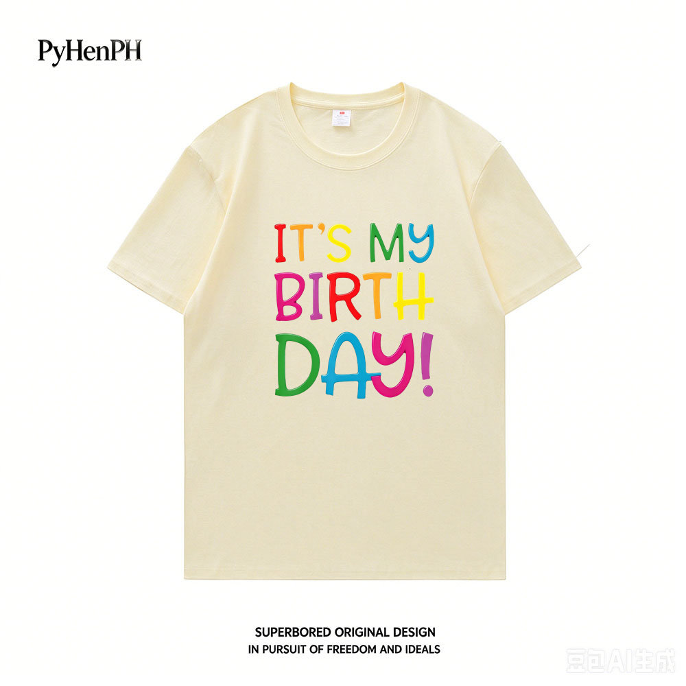 女士短袖T恤夏季美式个性It's My Birthday我的生日印花体恤衣服