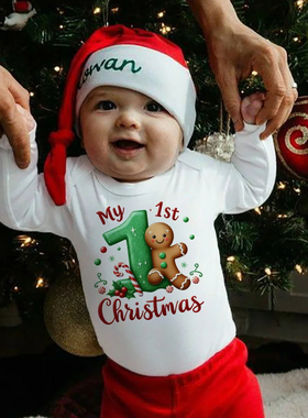 My 1st Christmas Bodysuit 宝宝白色连体衣卡通圣诞节爬服哈衣