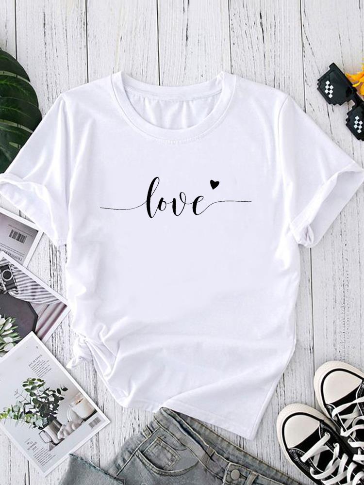 Love Heart T shirt 欧美风个性字母爱心短袖T恤女白色夏季打底衫