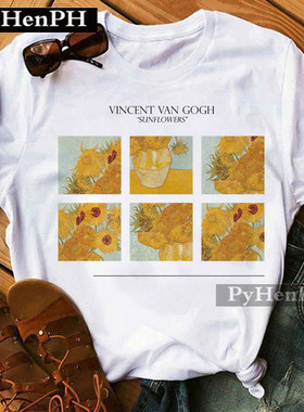 Van Gogh T Shirt Women2022年个性梵高油画印花休闲白色T恤短袖