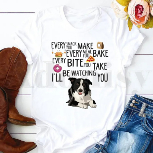 Collie 可爱边境牧羊犬印花短袖 新款 T恤女圆领上衣 shirt Cute