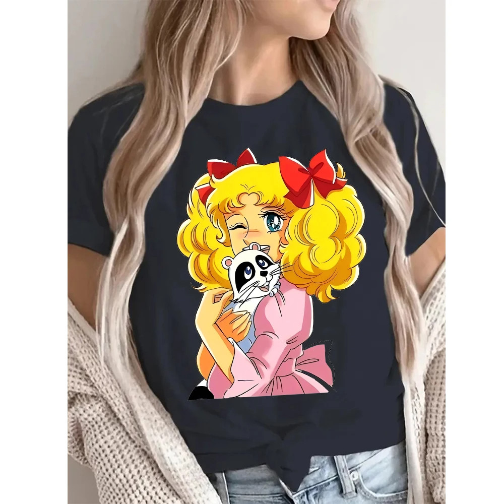 Candy T shirt 卡通可爱女孩印花夏季短袖T恤女日系女休闲亲子装